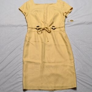 Talbots Butter Yellow Silk Square Neck Sheath Midi Dress Cocktail Party NWT 10